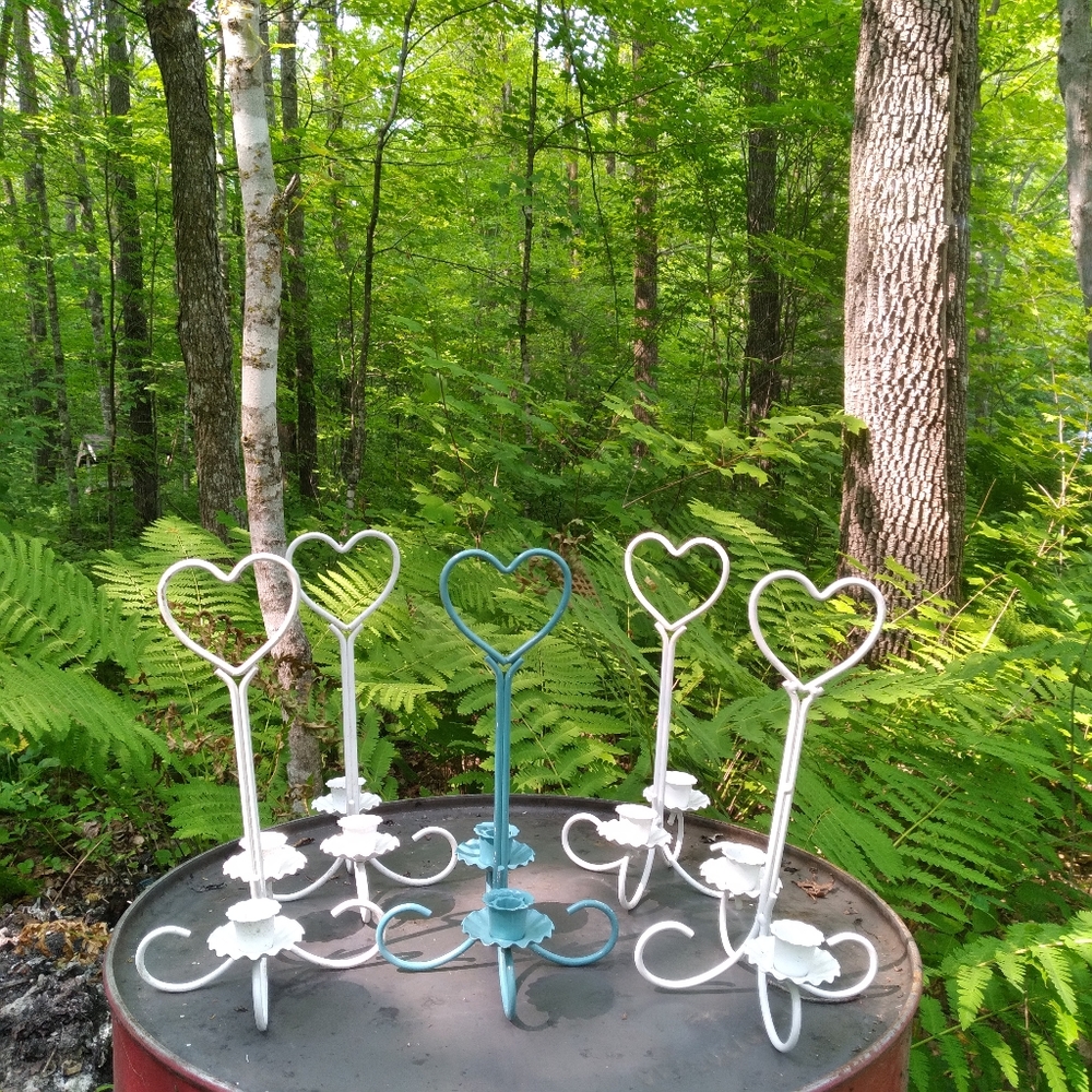 ✌ VINTAGE HEART CANDLE STICK HOLDERS  Set of FIVE